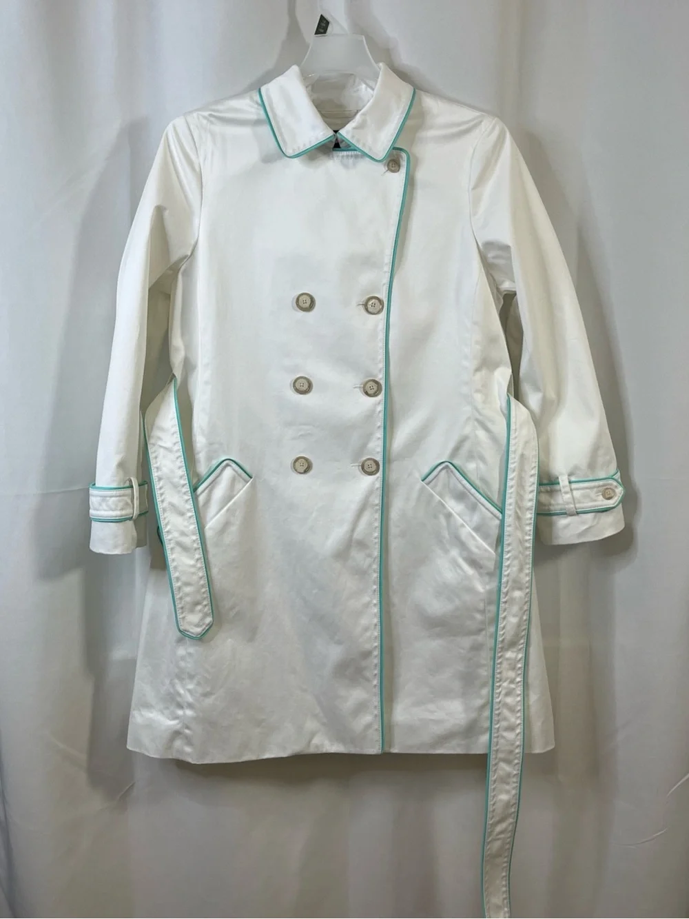 COACH White Signature Canvas Double-Breasted Piping Trench Coat belt Large VTG